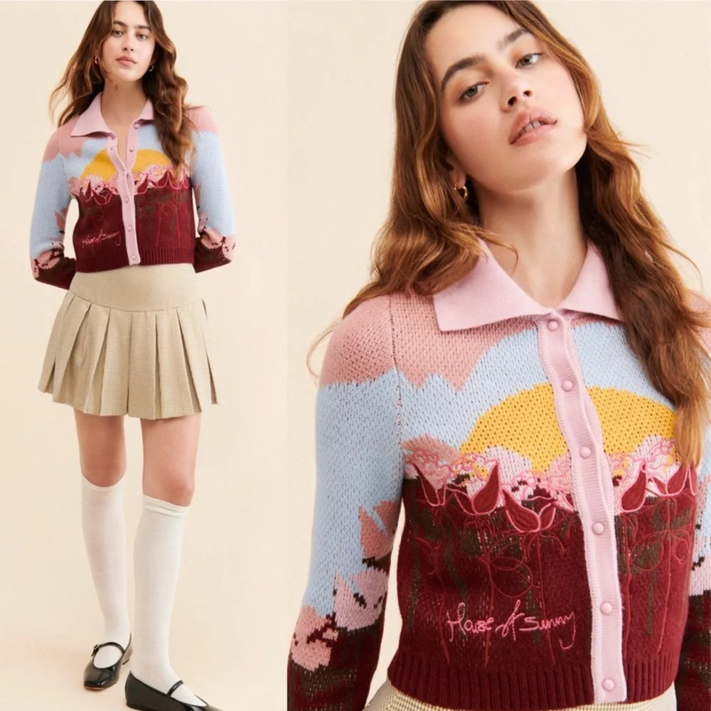 House of Sunny Garden of Eden Tripper Intarsia Cardigan XS US 2 NWT - Picture 3 of 16